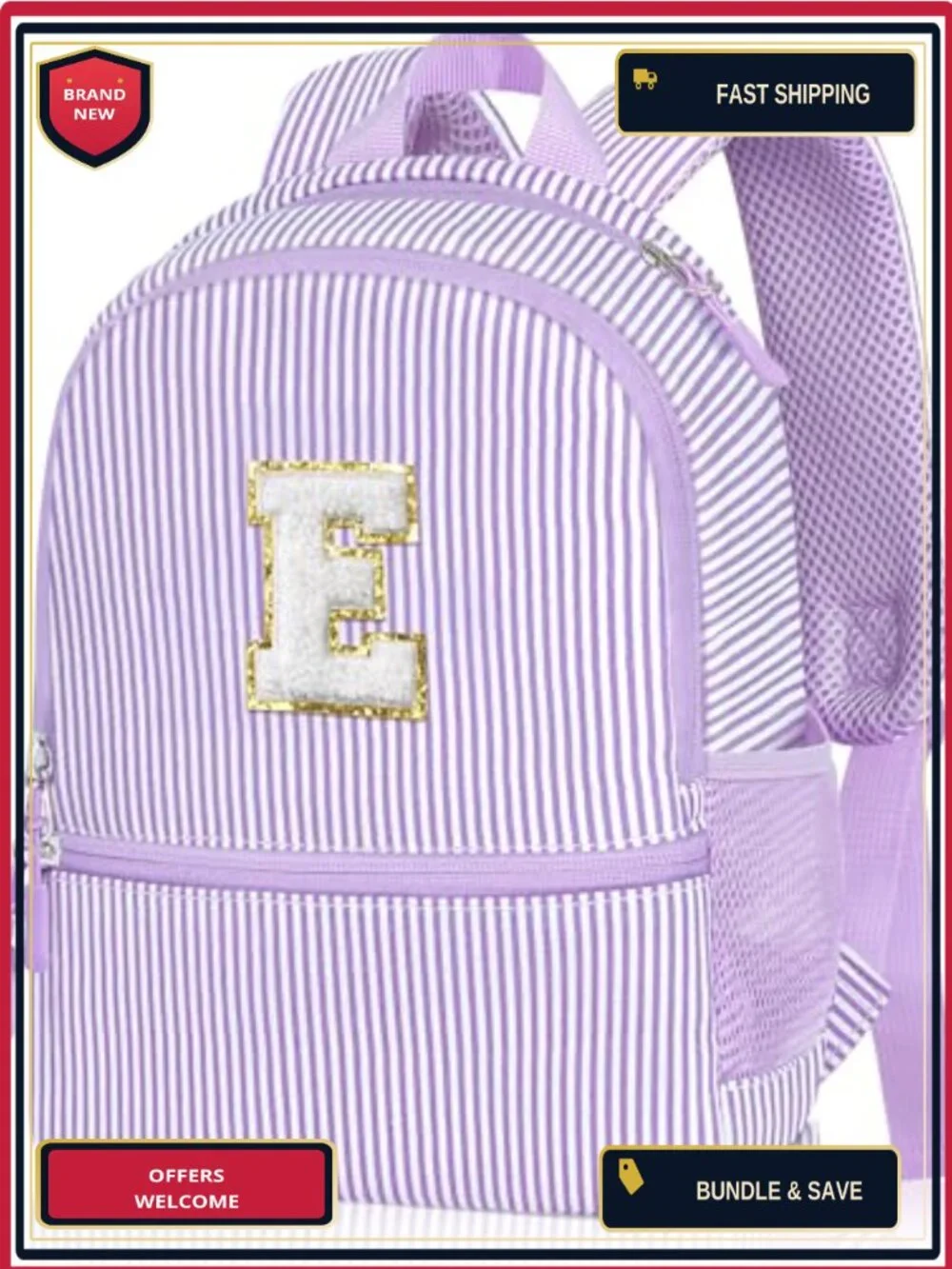 Girls Initial Backpack Seersucker Lightweight School Bookbag Toddler Travel
